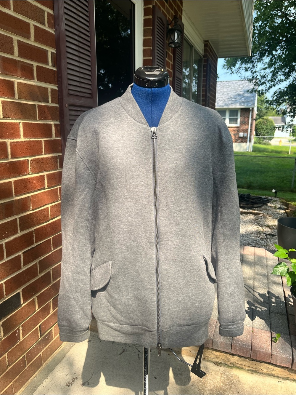 Helmut Lang Men's Gray Zip-Up Bomber Sweater